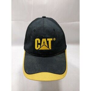 CATERPILLAR CAT LOGO HAT CAP BLACK STRUCTURED BUCKLE STRAPBACK BASEBALL